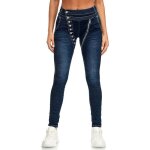Jean femme slim fit boyfriend coupe ajust�e avec fermeture boutons en coton �lastique bleu fonc� 48 4xl ...
