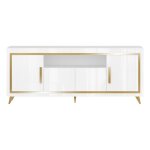 Jemma - buffet 4 portes laqu� blanc et d�cor dor� avec leds