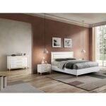 Jemma - chambre 160x200cm blanche et dcor dor lit avec leds + 2 chevets + commode