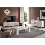 Jemma - ensemble salon blanc dcor dor meuble tv + buffet avec leds + table basse