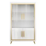 Jemma - vitrine 2 portes laqu�e blanc et d�cor dor� avec leds