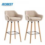 Jeobest lot de 2 tabourets de bar hauts grant - beige - pieds en bois massif - repose - pieds en m�tal ...