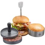 Kit � burger - gefu - 3 pi�ces - argent� - presse � hamburger - brochette � hamburger