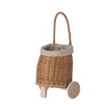 Chariot de courses en osier naturel pour enfants - doublure tissu beige 22 x 17 cm h 26 / 56