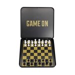 Jeu déchecs - mini échiquier magnétique de voyage avec coffret de transport en aluminium - noir et doré ... Jeu déchecs - mini échiquier magnétique de voyage avec coffret de transport en aluminium - noir et doré ...