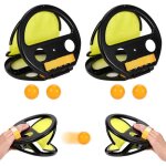 Jeu de lancer et attraper - 2 pi�ces - raquette plage scratch - jeux de piscine - noir jaune orange