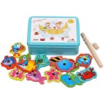 Jeu de pche magntique amoune - comprend 15 poissons diffrents - jouet en bois pour enfants