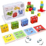 Jeu de puzzle en bois montessori interactif emoji bloc - multicolore - 80 pices - a partir de 3 ans
