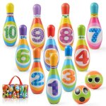 Jeu de quilles mini bowling en mousse - pour enfants de 3 � 5 ans - 10 quilles et 2 balles multicolores ...