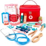 Jeu de rle - malette docteur enfant en bois - 23 pices - stthoscope thermomtre dentiste seringue