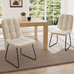 Jiexi lot de 2 chaises de salle � manger rembourr�es avec dossier haut et design en lin (beige)