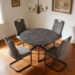 Jiexi ensemble table de 120 � 160 cm salle � manger ronde extensible avec 4 chaises grises - finition ...