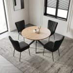 Jiexi ensemble table et 4 chaises de salle � manger rondes modernes avec plateau en mdf et pieds en m�tal ...
