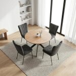 Jiexi ensemble table et 4 chaises de salle � manger ronde avec un plateau en mdf fini en ch�ne et pieds ...