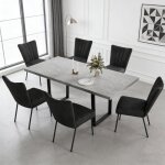 Jiexi ensemble table de salle � manger extensible table en mdf gris avec 6 chaises rembourr�es en velours ...