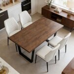 Jiexi ensemble table de salle � manger avec finition ch�ne 1 table + 4 chaises de salle � manger blanches ...