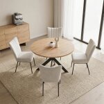 Jiexi ensemble table de salle � manger ronde et 4 chaises plateau aspect ch�ne avec pieds en m�tal assise ...