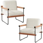 Jiexi fauteuils dappoint avec accoudoirs lot de 2 tissu polaire sherpa noir et marron structure m�tallique ...