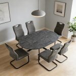 Jiexi table de 120 � 160 cm salle � manger ronde extensible avec 6 chaises grises - finition grain de ...