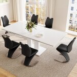 Jiexi table de cuisine moderne et 6 chaises en cuir pu ensemble mermaid design pour la maison (1 table ...