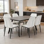Jiexi table � manger rectangulaire grise moderne + 6 chaises blanches pour salle � manger et cuisine