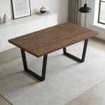 Jiexi table de salle � manger avec finition ch�ne dessus en bois mdf pieds en m�tal noir 160 x 90 x 76 ...