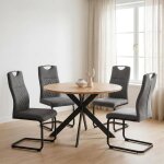 Jiexi table de salle � manger ronde et 4 chaises plateau effet ch�ne avec pieds araign�es noires