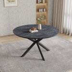 Jiexi table de salle � manger ronde extensible grain de bois de rhin fonc� extensible de 120 � 160 cm ...