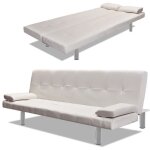 Jili - best canap - lit rglable avec 2 oreillers cuir synthtique blanc crme (5529)