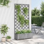 Jills bac a fleur - cache - pot de jardin(1 pc) - jardini�re pour plantes avec treillis gris - bois massif ...