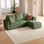 Jinovia canap� d?angle modulable 3 places avec ottoman en velours c�tel� ? vert