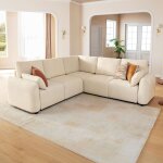 Jinovia canap� modulable d?angle 4 places avec module d?angle en velours c�tel� ? beige