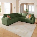 Jinovia canap� modulable d?angle 4 places avec module d?angle en velours c�tel� ? vert