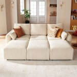 Jinovia canap� modulable convertible sleeper sofa en velours c�tel� ? beige