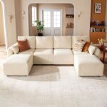 Jinovia canap� modulable en u 4 places avec ottomans en velours c�tel� ? beige