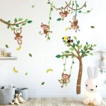 Jk56155 sticker muraux singe arbres autocollant mural animaux jungle amovible deco stickers chambre enfant ...