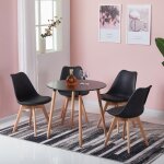 Jkk ensemble ronde table  manger de 2  4 personnes cuisine scandinave en pieds en bois + 4 noir chaises ...