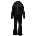 Jogging femme - miso - noir - velours - capuche - 2 poches