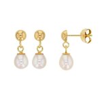 Jouailla - boucles doreilles en or 750 - 1000 avec perle deau douce en forme de goutte deau (303059)