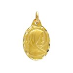 Jouailla - m�daille ovale vierge en or 375 - 1000e avec b�li�re anneau