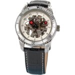 Jouailla - montre homme automatique botier acier bracelet refente de cuir de buffle imitation crocodile ...