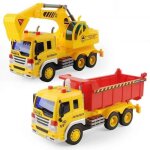 Jouet - amoune - 116 camion benne et camion pelleteuse excavator dump truck - blanc - led et son