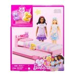 Pour barbie ma premiere poupee - coffret dodo soiree pyjama - mobilier lit rose chambre - set accessoires ...