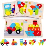 Jouet bb puzzle en bois 3d - montessori - formes animales - fuse avion bateau voiture train - 5 pices ...