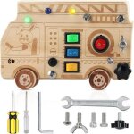 Jouet en bois montessori - truck busy board - 4 lumi�res led - 5 interrupteurs - 1 - 4 ans