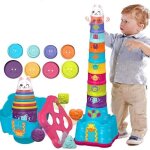 Jouet cubes empilables - montessori - 8 tasses colores avec des animaux