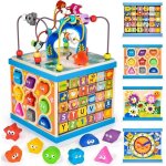 Jouet dactivit en bois - amoune - cube dactivit 6 en 1 - trieur de formes - horloge - alphabet