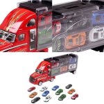 Jouet pour enfants - camion transport + 12pcs petit voiture + excavatrice - vhicule moule - rouge - ...