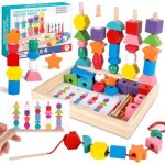 Jouets veil montessori bois 3 en 1 jouets de perles de laage en bois empilable y enfiler et tri jouet ...
