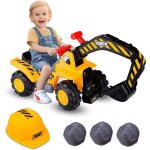 Jouet dexcavatrice enfant - dreamade - bulldozer avec volant joystick et pierres - jaune